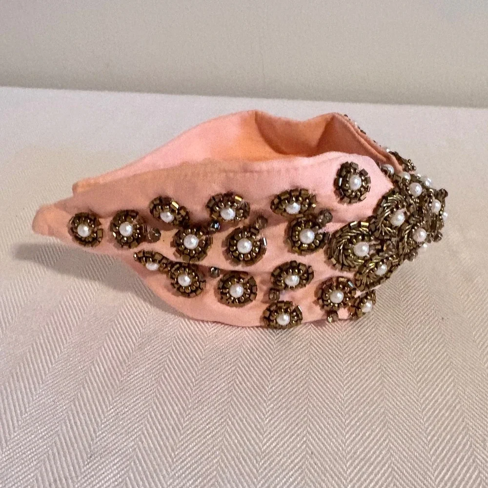 Baroque Beaded Knotted Turban Headband Gold Beadwork‎ Y2K Statement Accessory